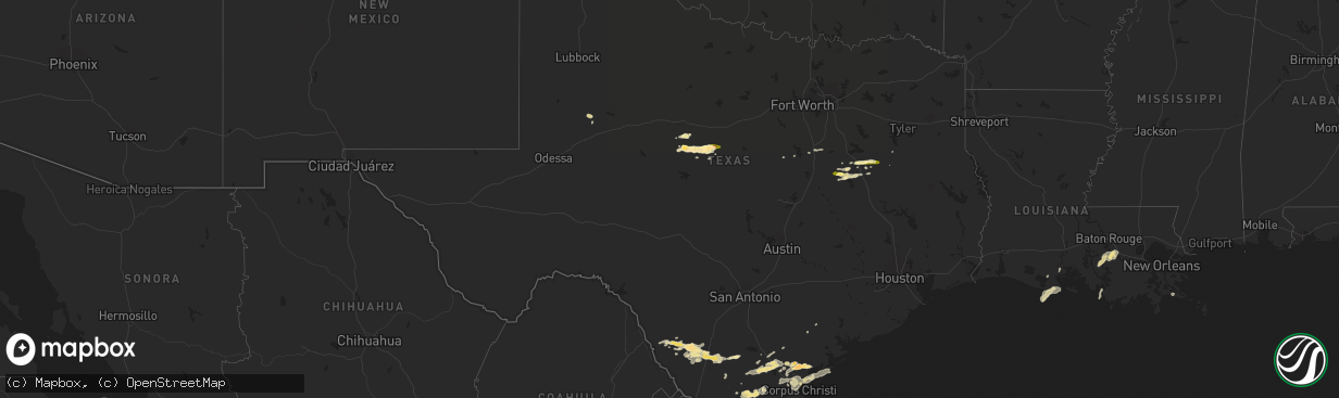 Hail map in Texas on April 13, 2015