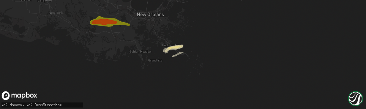 Hail map in Buras, LA on April 13, 2016