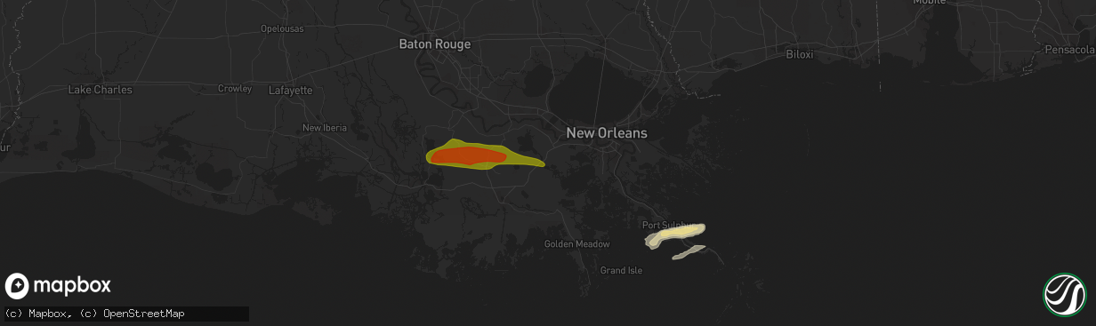 Hail map in Des Allemands, LA on April 13, 2016