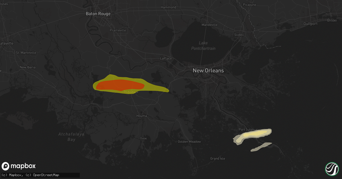 Hail map in Des Allemands, LA on April 13, 2016