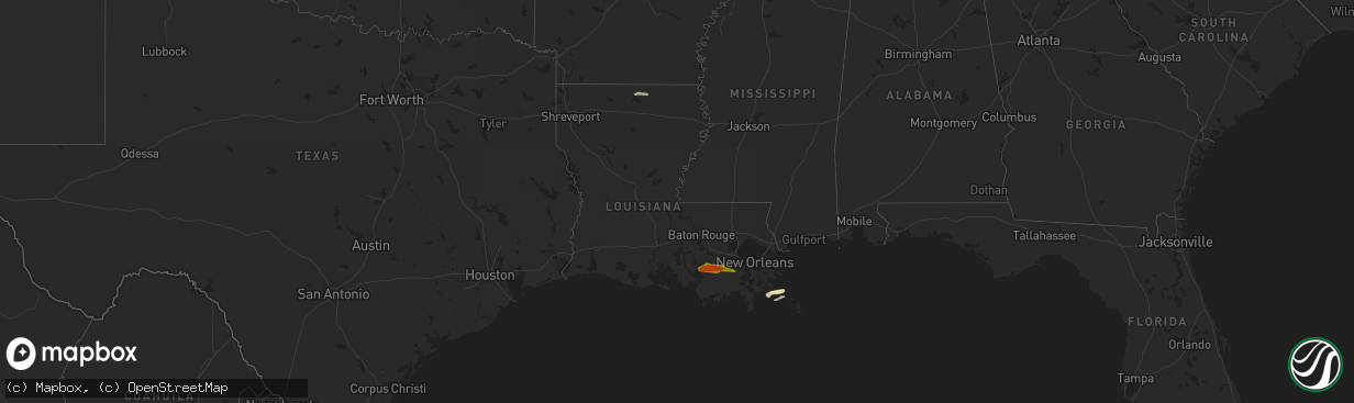 Hail map in Louisiana on April 13, 2016