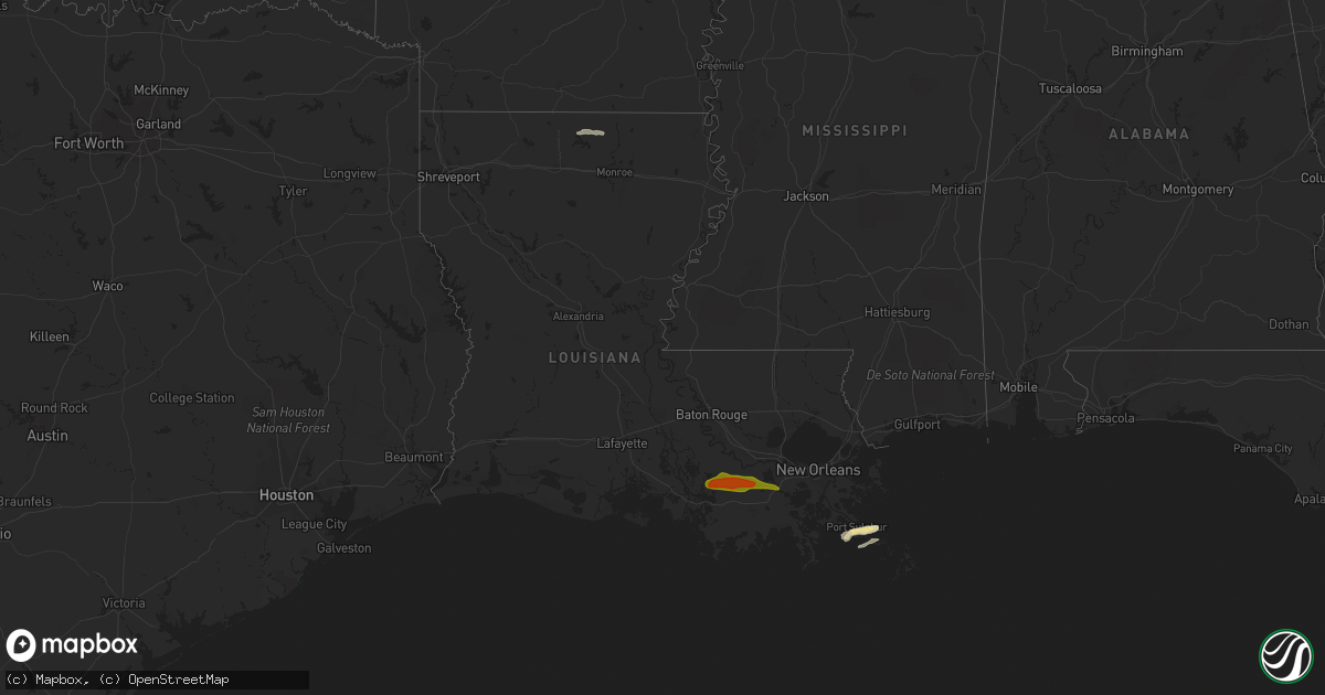Hail map in Louisiana on April 13, 2016