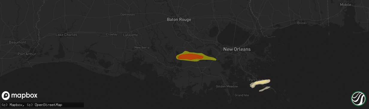 Hail map in Napoleonville, LA on April 13, 2016