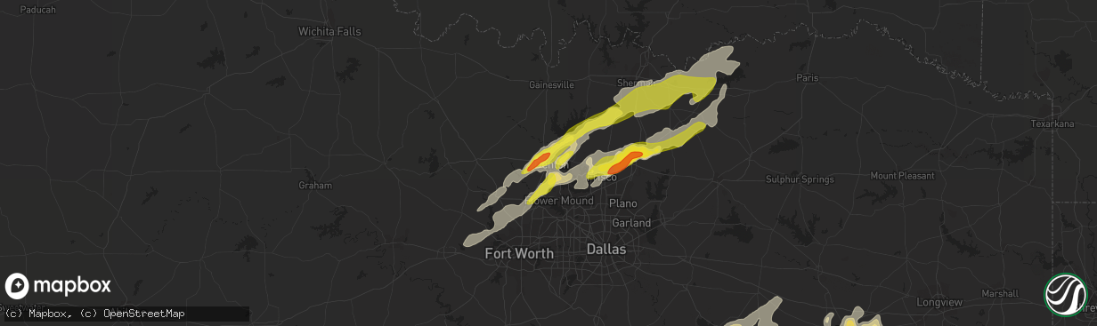 Hail map in Denton, TX on April 13, 2018