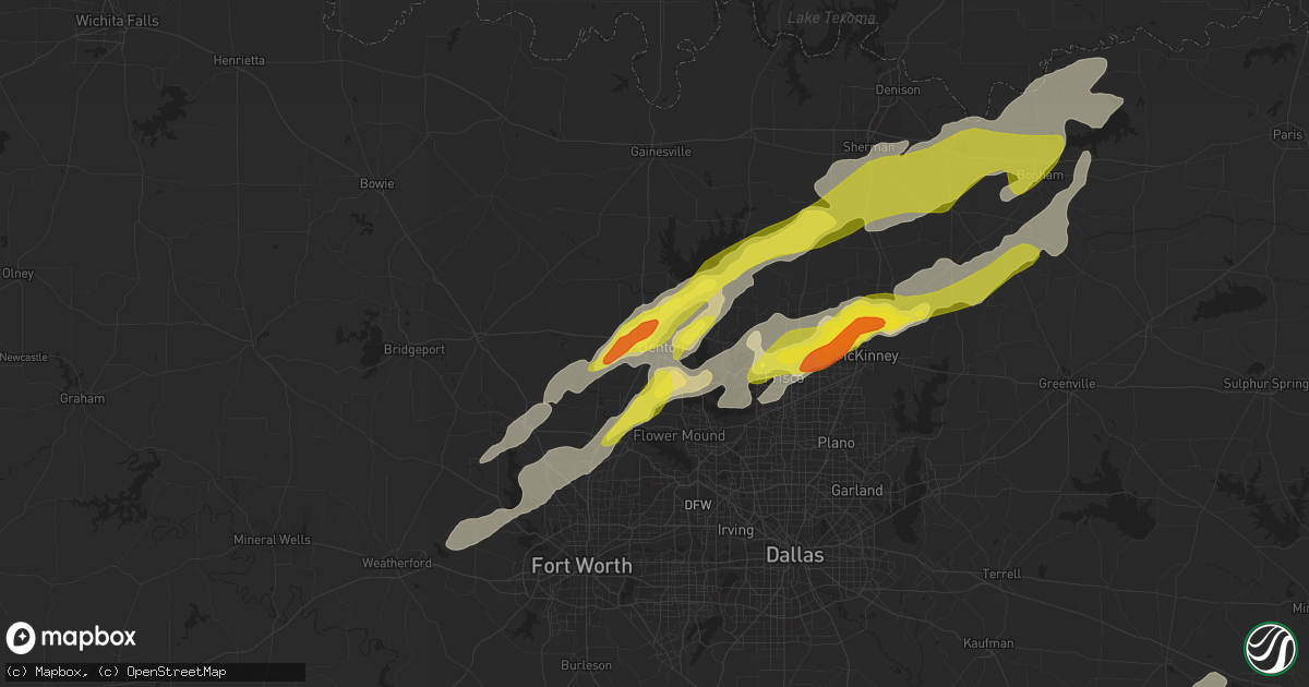 Hail map in Denton, TX on April 13, 2018