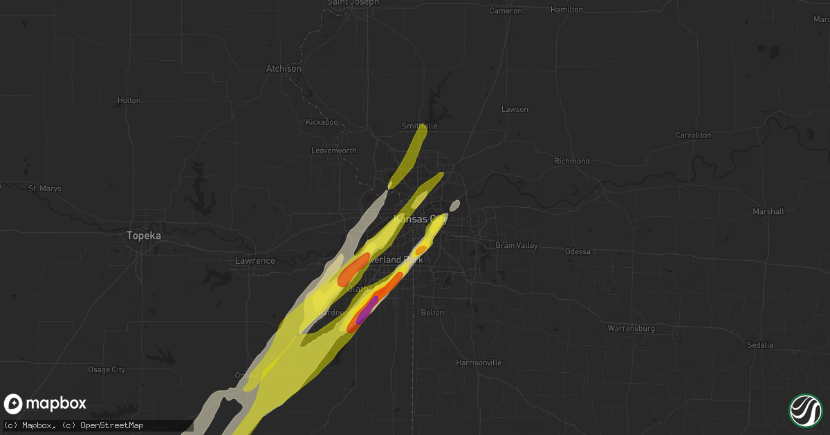 Hail map in Kansas City, MO on April 13, 2018