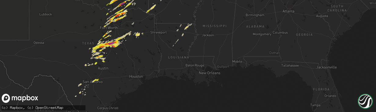 Hail map in Louisiana on April 13, 2018