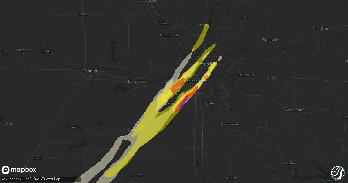 Hail map in Olathe, KS on April 13, 2018