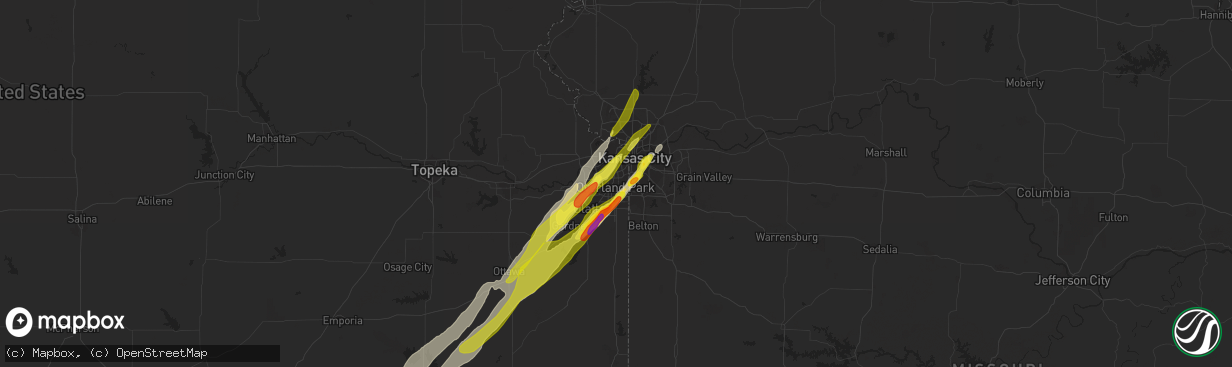 Hail map in Overland Park, KS on April 13, 2018