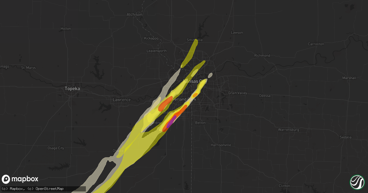 Hail map in Overland Park, KS on April 13, 2018