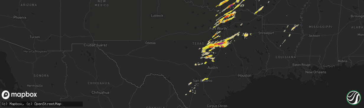 Hail map in Texas on April 13, 2018