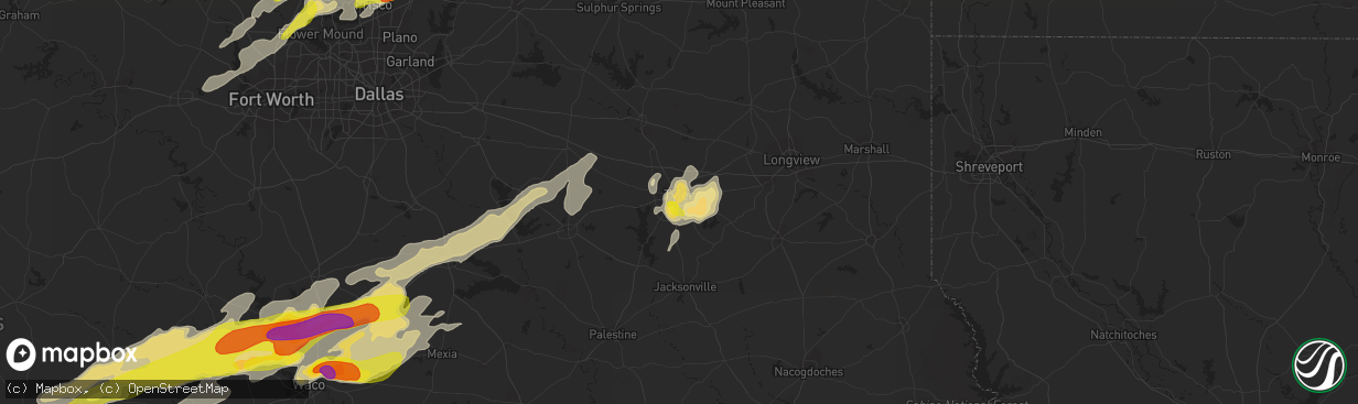 Hail map in Tyler, TX on April 13, 2018