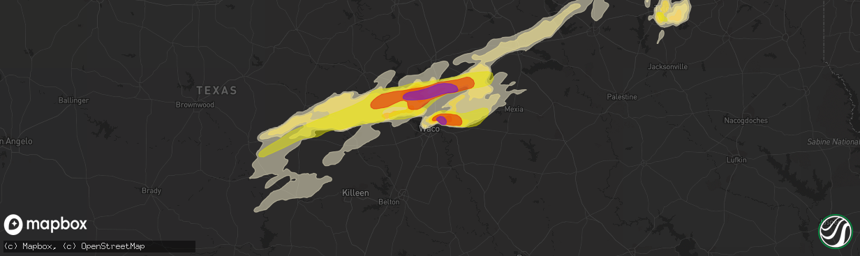 Hail map in Waco, TX on April 13, 2018