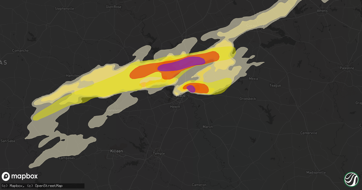 Hail map in Waco, TX on April 13, 2018