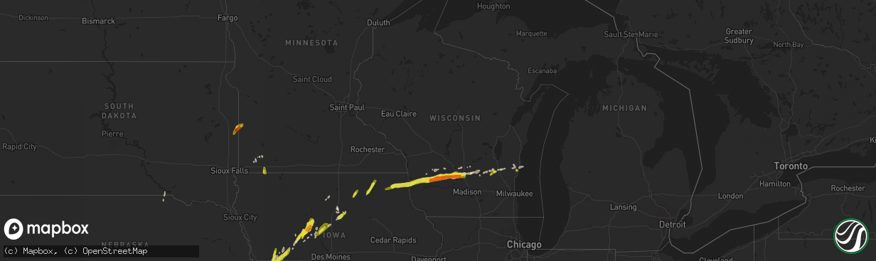 Hail map in Wisconsin on April 13, 2018