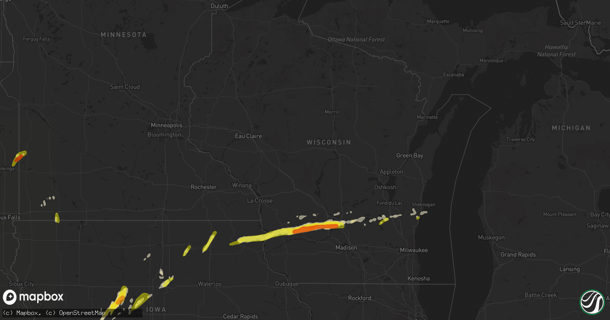 Hail map in Wisconsin on April 13, 2018