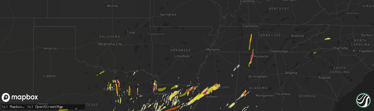 Hail map in Arkansas on April 13, 2019