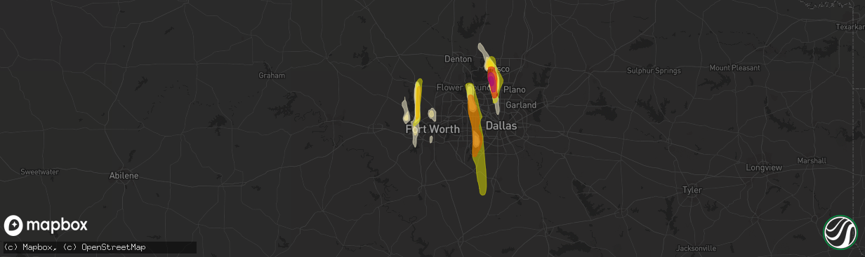 Hail map in Fort Worth, TX on April 13, 2019