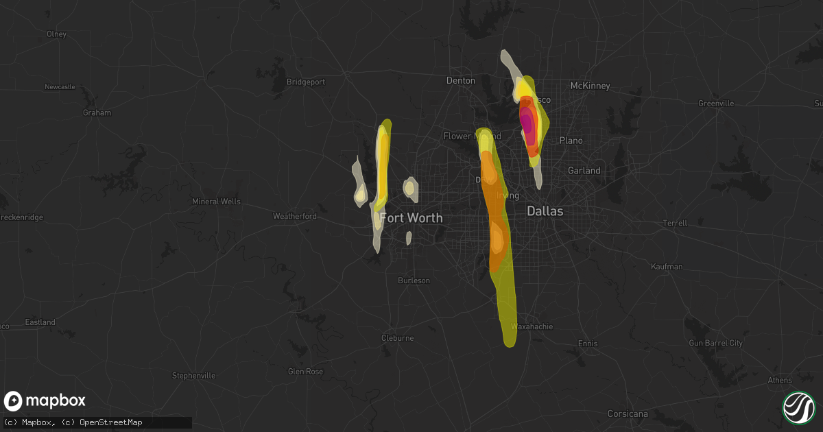 Hail map in Fort Worth, TX on April 13, 2019