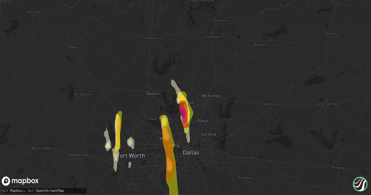 Hail map in Frisco, TX on April 13, 2019