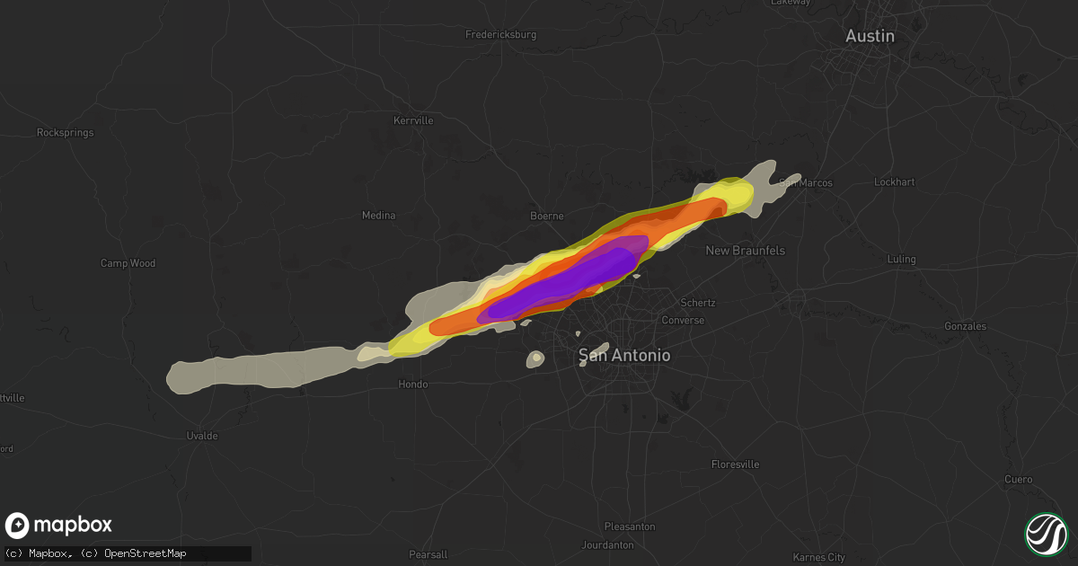 Hail map in Helotes, TX on April 13, 2019