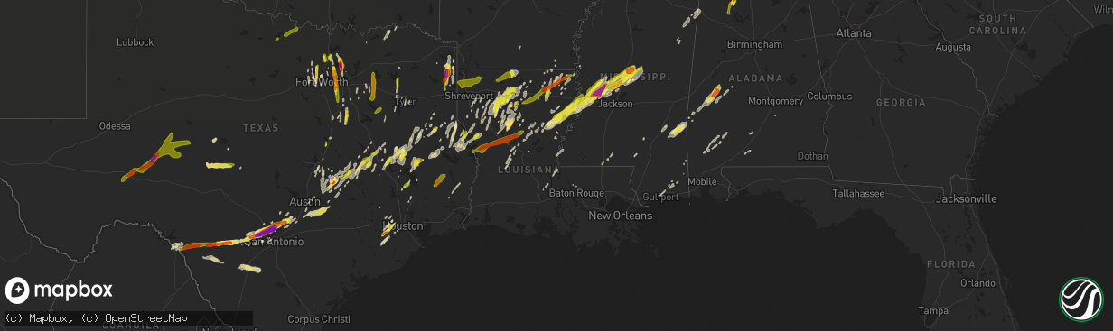 Hail map in Louisiana on April 13, 2019