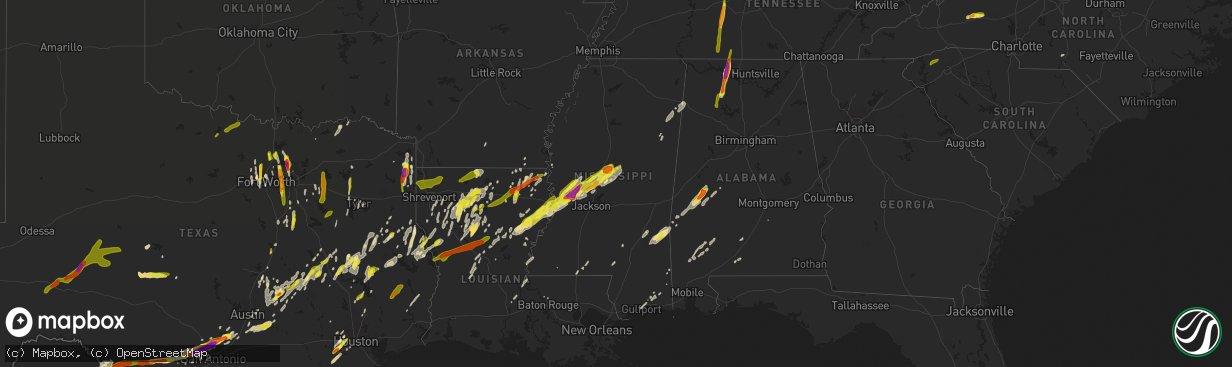 Hail map in Mississippi on April 13, 2019