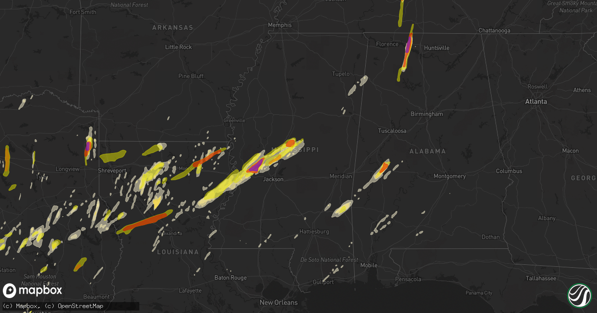 Hail map in Mississippi on April 13, 2019