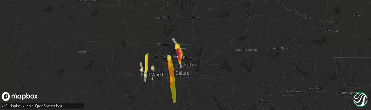 Hail map in Plano, TX on April 13, 2019