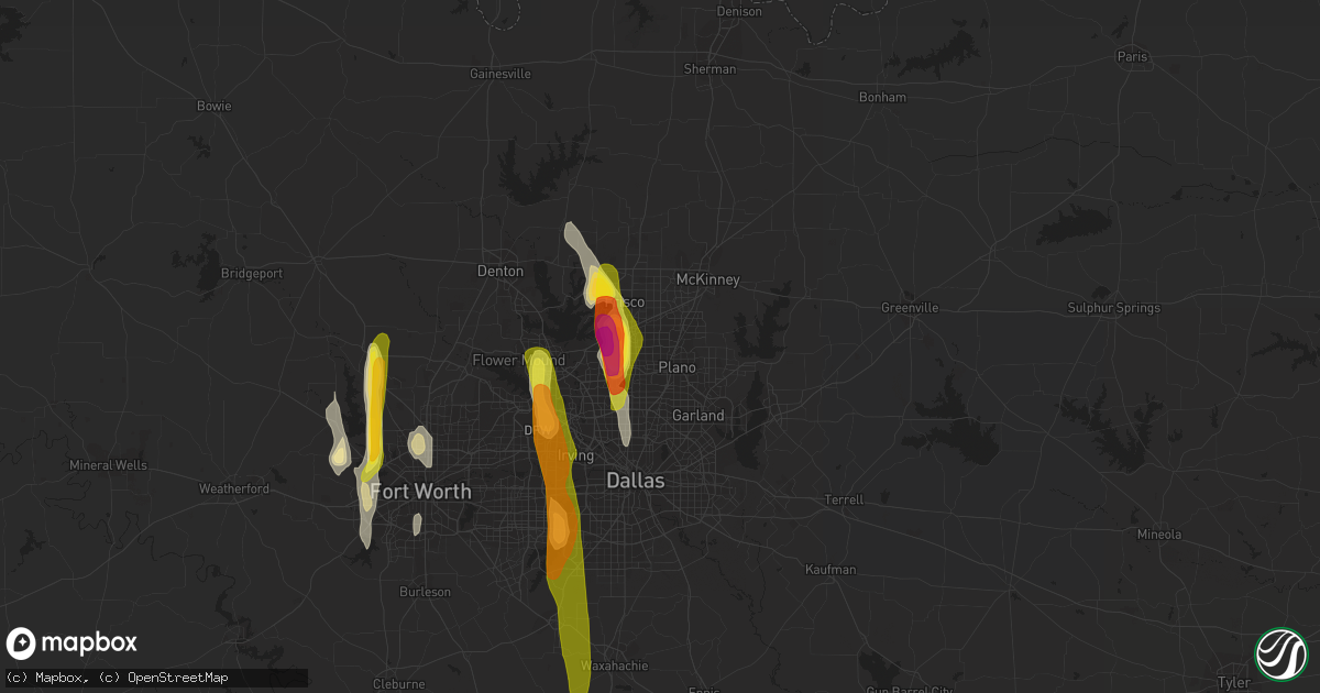 Hail map in Plano, TX on April 13, 2019