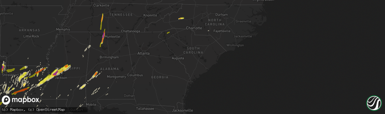 Hail map in South Carolina on April 13, 2019