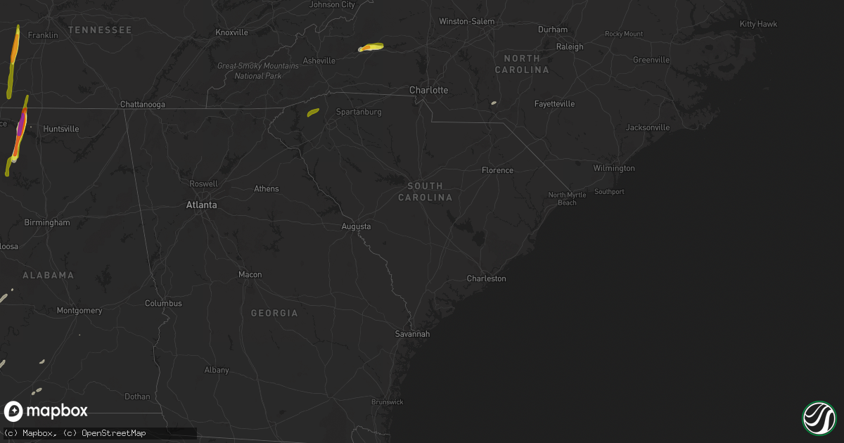 Hail map in South Carolina on April 13, 2019