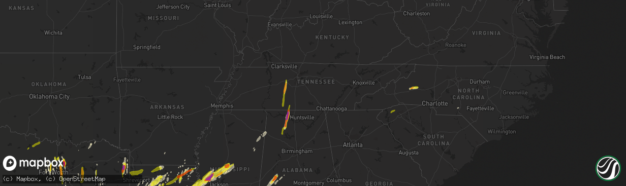 Hail map in Tennessee on April 13, 2019