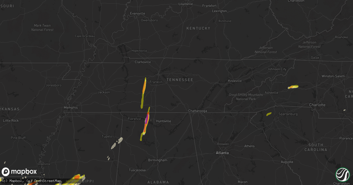 Hail map in Tennessee on April 13, 2019