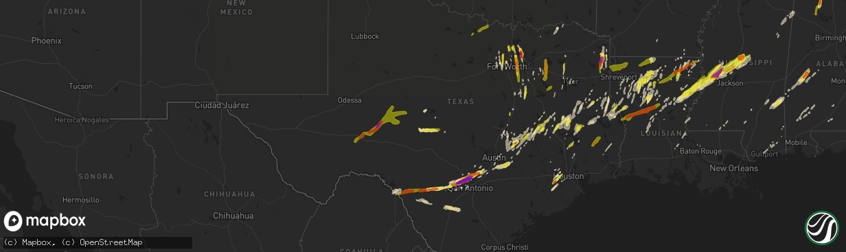 Hail map in Texas on April 13, 2019