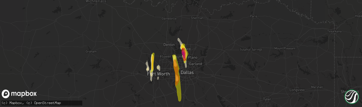 Hail map in The Colony, TX on April 13, 2019