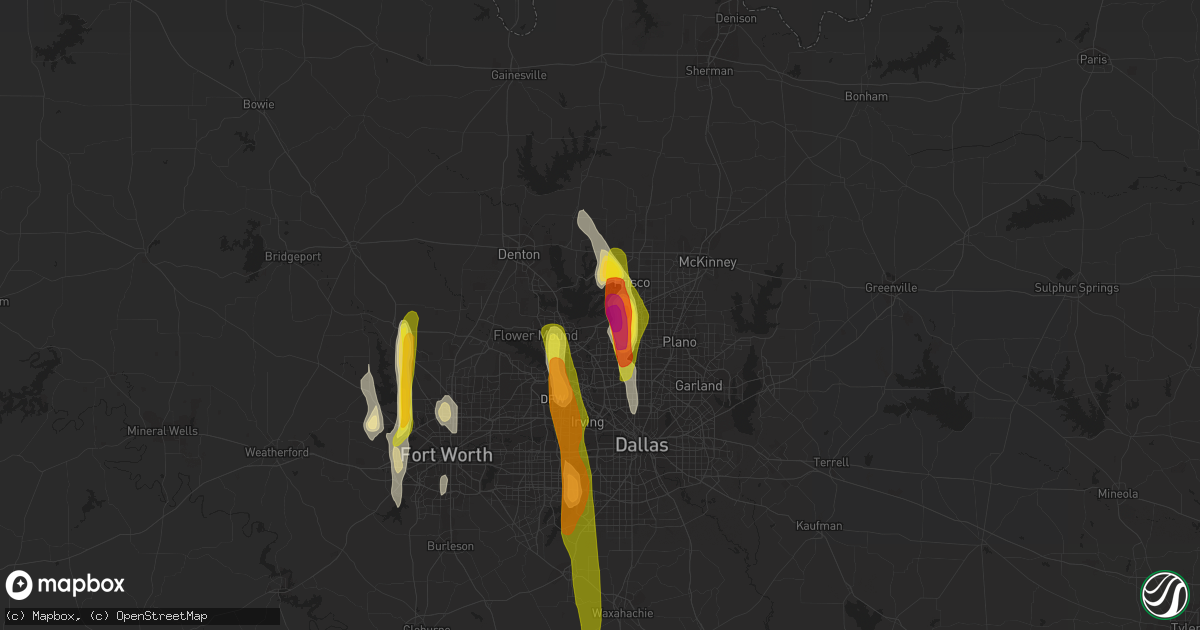 Hail map in The Colony, TX on April 13, 2019