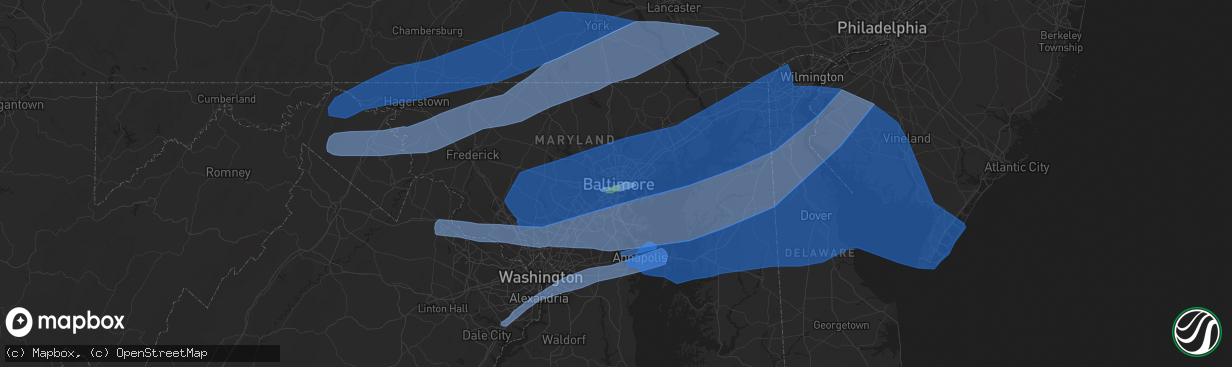 Hail map in Baltimore, MD on April 13, 2020