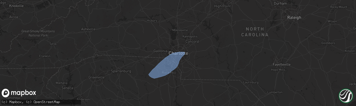 Hail map in Charlotte, NC on April 13, 2020