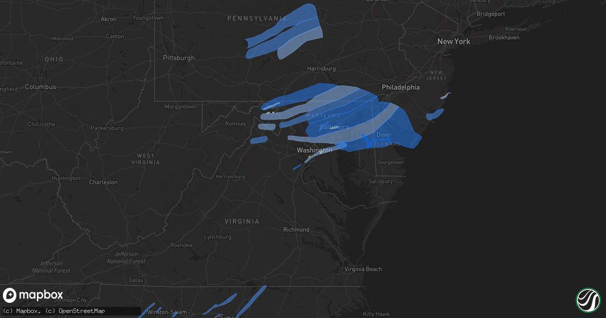 Hail map in Delaware on April 13, 2020