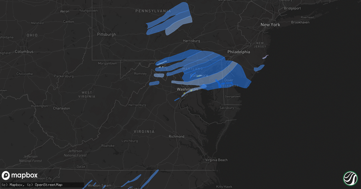 Hail map in Maryland on April 13, 2020