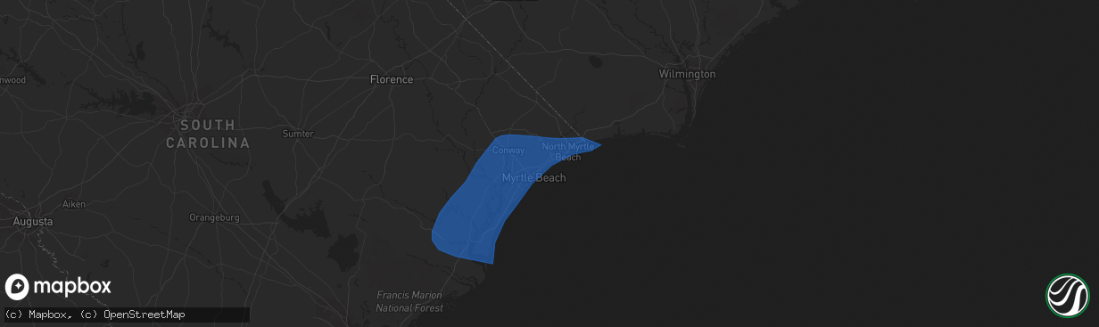Hail map in Myrtle Beach, SC on April 13, 2020
