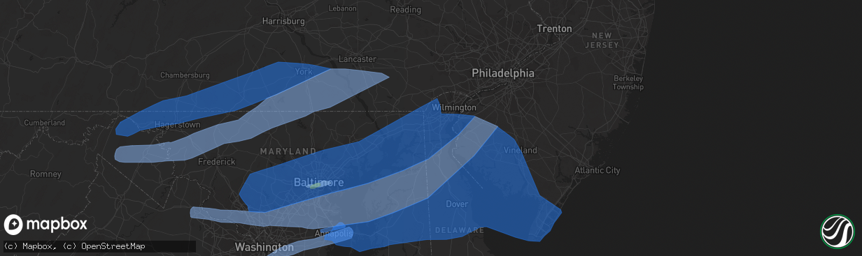 Hail map in Newark, DE on April 13, 2020