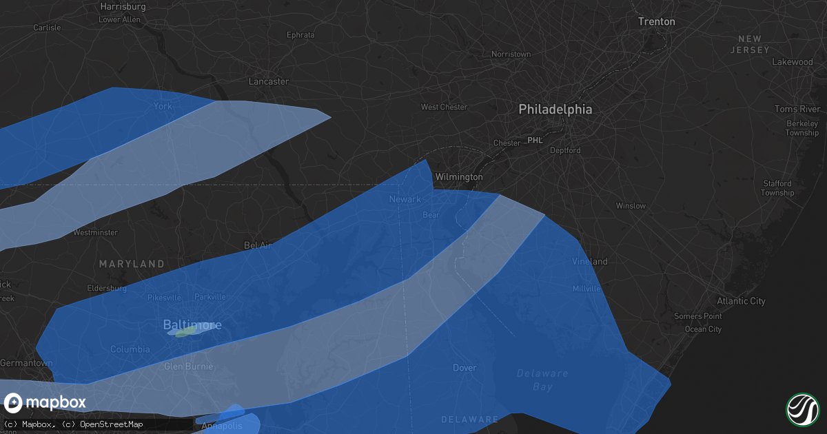 Hail map in Newark, DE on April 13, 2020