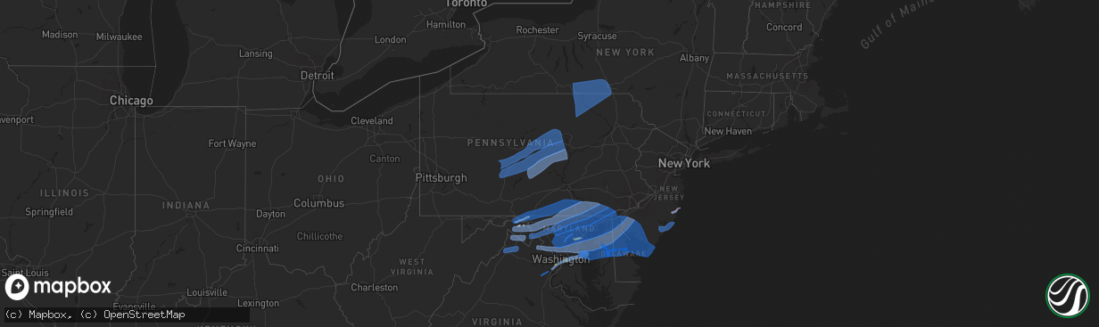 Hail map in Pennsylvania on April 13, 2020