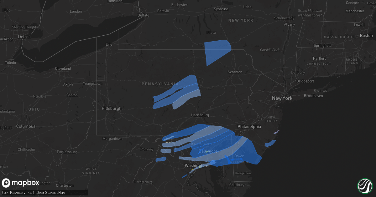 Hail map in Pennsylvania on April 13, 2020