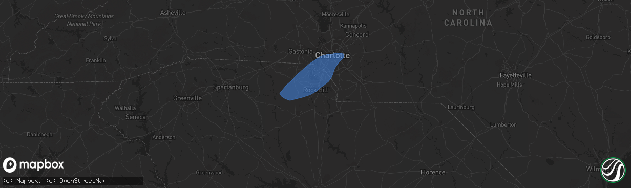 Hail map in Rock Hill, SC on April 13, 2020