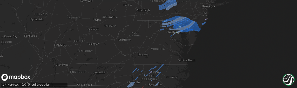 Hail map in Virginia on April 13, 2020