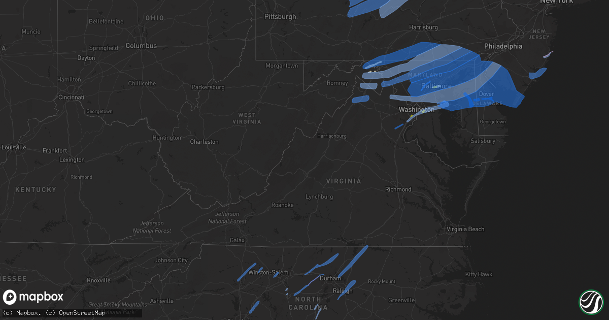 Hail map in Virginia on April 13, 2020