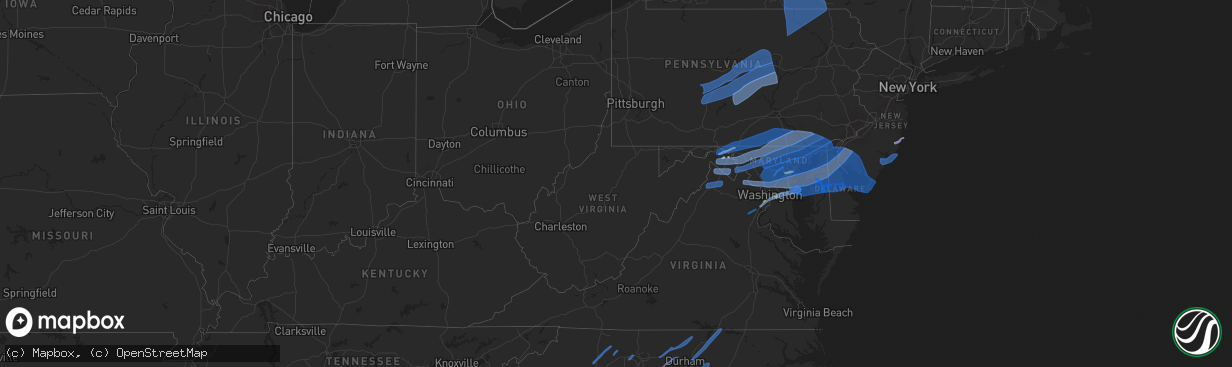 Hail map in West Virginia on April 13, 2020
